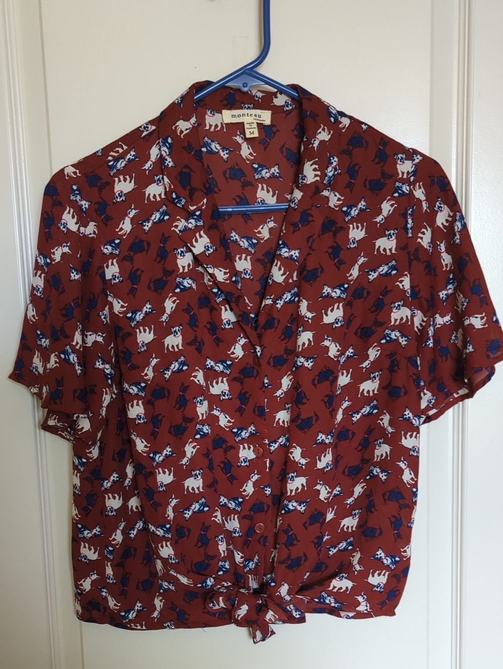 Cute Monteau Dog Tie-Front Blouse